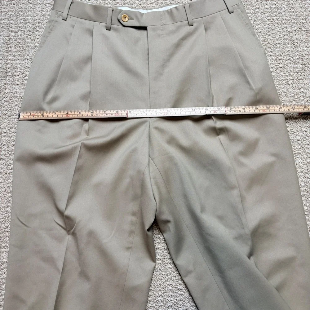 Canali Size 36 (33x30) 52 Pleated Pure Wool Dress Pants Tan Cuffed Made in Italy